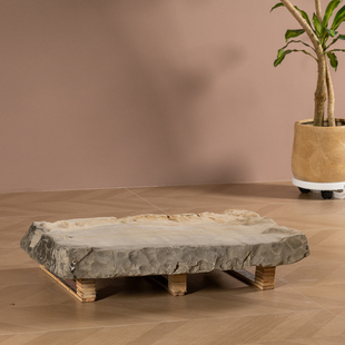 清代石板随形茶台老物件文玩古董收藏中式家居摆件石雕茶几摆件