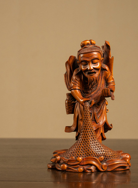 黄杨木雕渔翁人物摆件