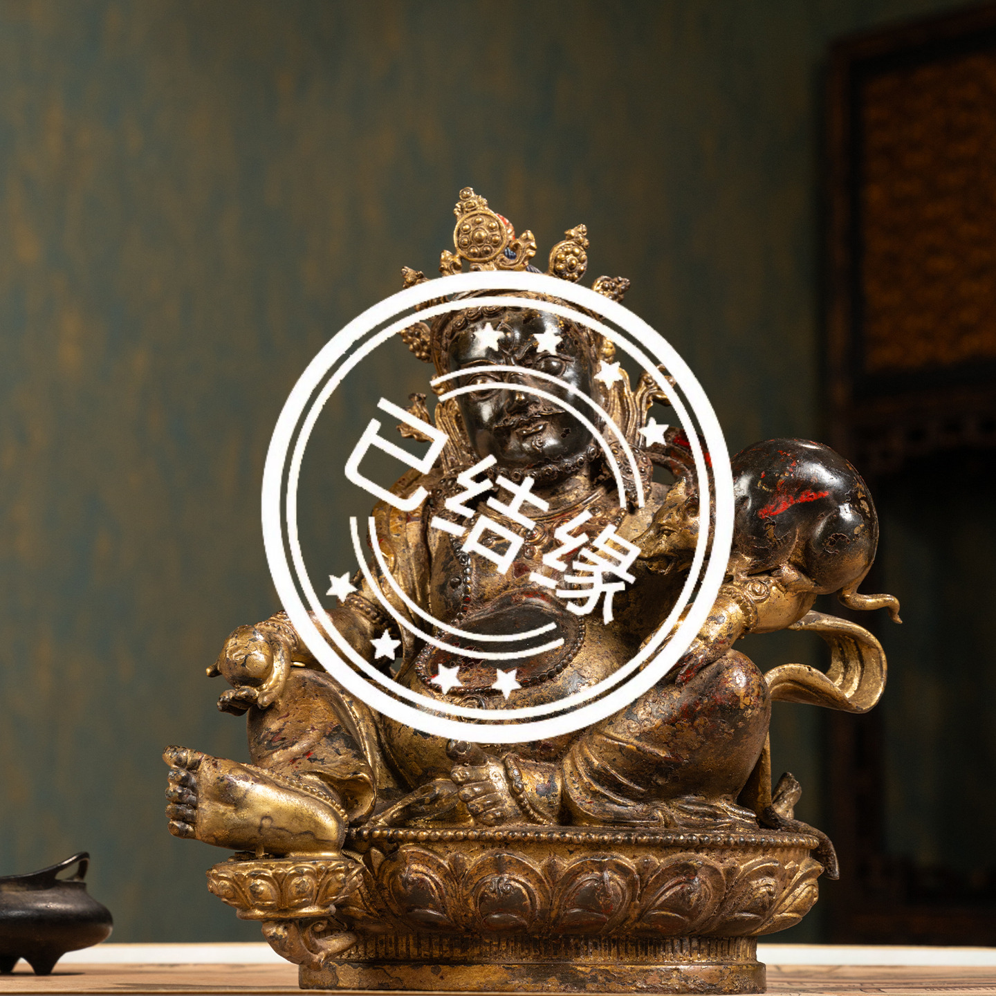 （已售出）清代铜泥金黄财神古董佛像收藏招财祝福摆件家用