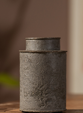 清代锡制竹石诗文茶仓