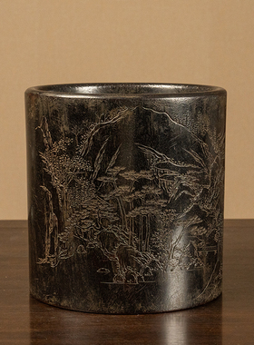 紫檀木雕墨芥幽居图诗文笔海