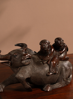 清代大红酸枝童子牧牛摆件