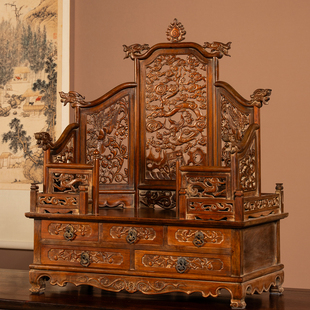 清代黄花梨透雕龙凤纹五屏风式镜台古董收藏中式桌面海黄摆件镜架