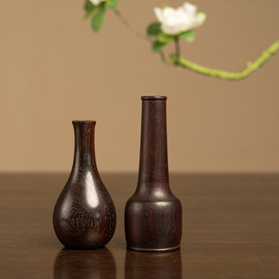 紫檀木纸棰瓶及胆瓶花插一组中式艺术品装饰摆件小叶紫檀木雕摆件