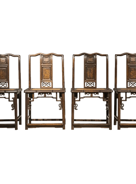 清代红木镶瘿木靠背椅成堂（一堂四只）明清古典家具收藏红木椅子