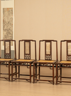 红木镶云石靠背椅成堂