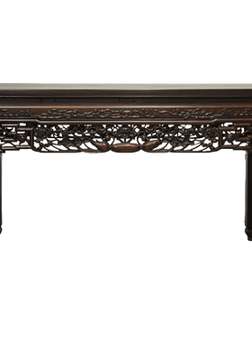 清代 红木透雕荷花纹大画桌明清古典老家具古董收藏老红木办公桌