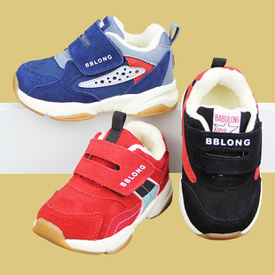 1至3岁男童冬季加绒运动鞋女婴幼儿魔术贴轻软底学步宝宝防滑棉鞋