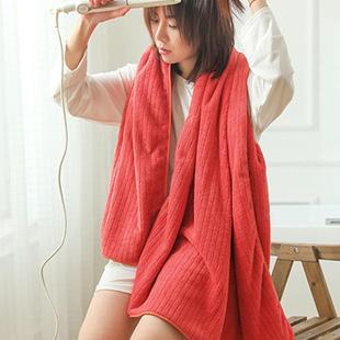 7009头发 浴女家用出差软洗吸水澡条纹珊瑚巾绒柔亲肤大毛巾擦140