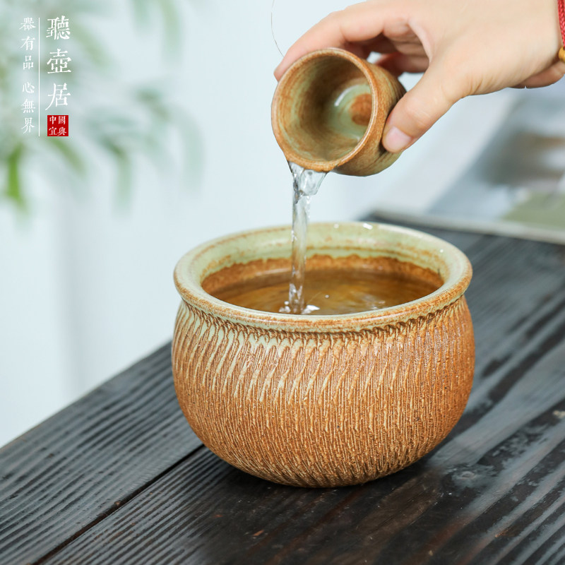 听壶居 粗陶建水茶钵水盂桌面茶道废水茶渣缸烟灰缸家用茶洗水洗