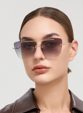 Hickmann双梁无框猫眼太阳镜女高级感潮酷渐变镜片墨镜