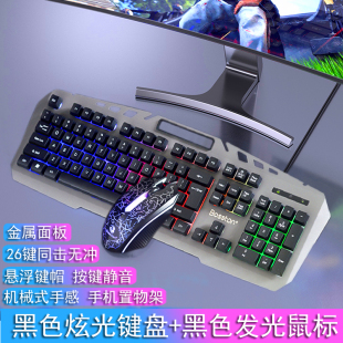 静音办公专 双飞蛇金属面板网咖网吧游戏机械手感发光键盘鼠标套装