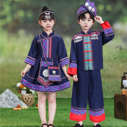 少数民族服装儿童哈尼族苗族傣族彝族壮族三月三黎族服饰女童哈尼