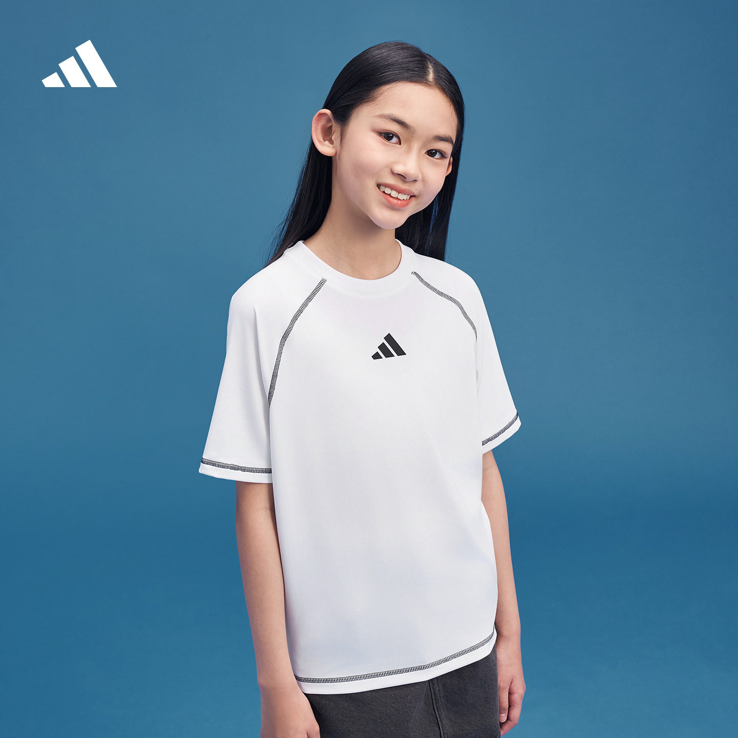 男女童速干舒适针织圆领休闲运动短袖T恤夏季新款adidas阿迪达斯