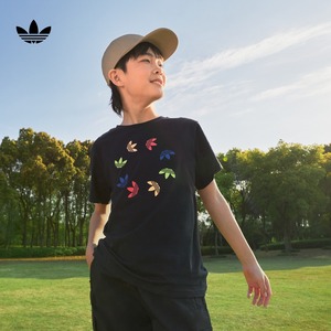 洋气时髦打底衫运动短袖上衣T恤童装男女大童夏装adidas阿迪达斯