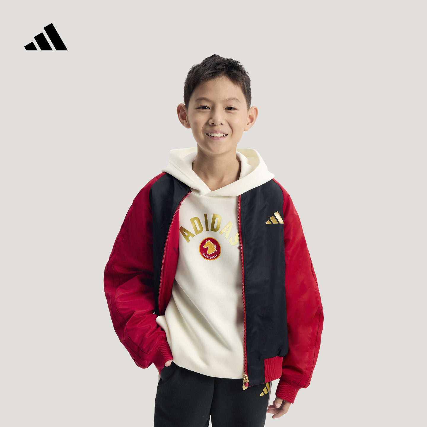 男大童拒水飞行员领双面穿休闲夹克外套秋冬adidas阿迪达斯轻运动