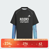 男女大童二合一速干休闲长袖 T恤adidas阿迪达斯官方轻运动