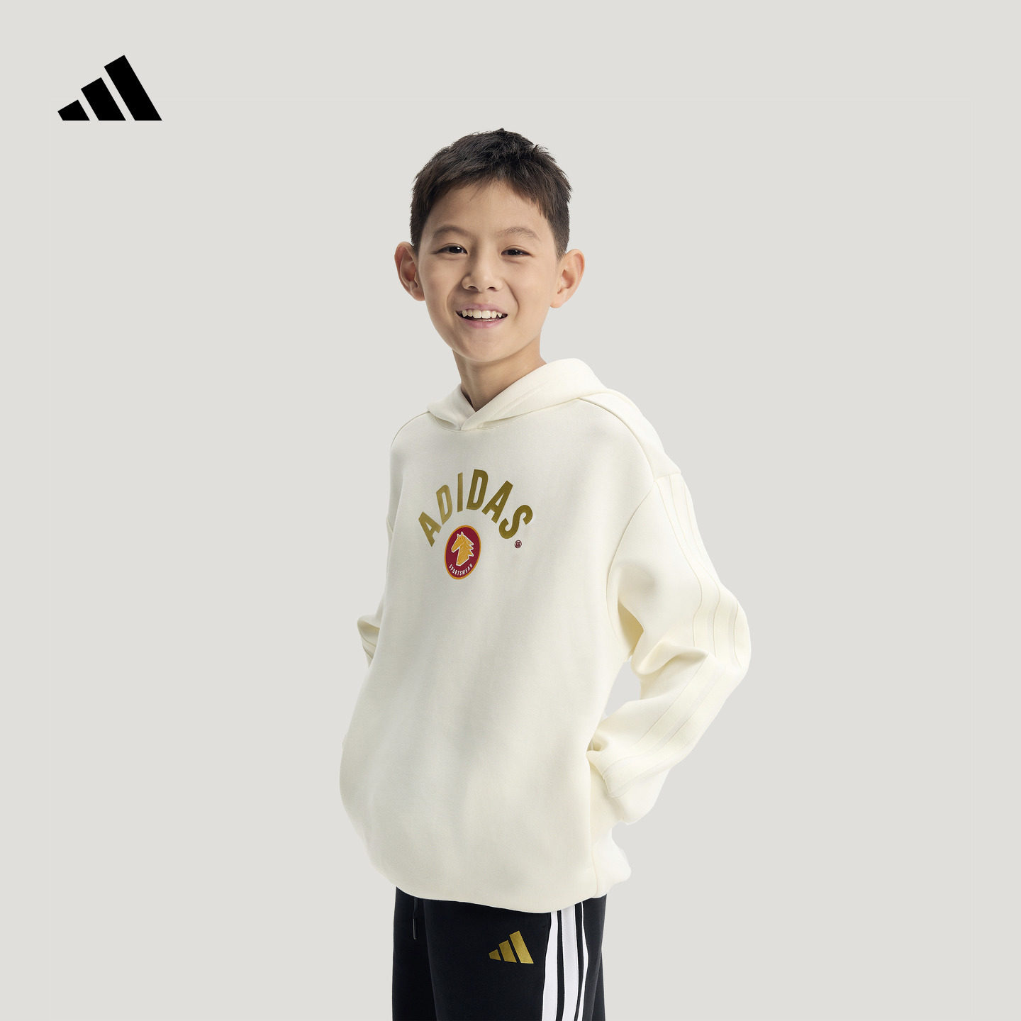 男大童休闲百搭宽松针织连帽卫衣秋冬adidas阿迪达斯官方轻运动
