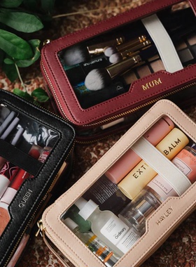 个性化定制名字烫金大容量化妆包收纳包高级PVC皮革旅行化妆品包