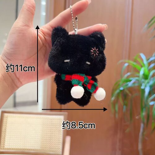 卡通毛绒小黑猫玩偶挂件钥匙扣