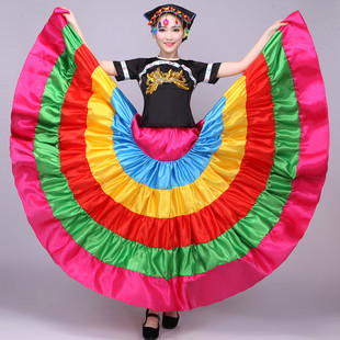 新款彝族舞蹈服侗族苗族服火把节演出服装黎族大摆裙女民族服出租