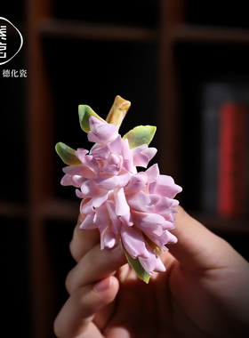 非遗手工陶瓷紫藤花冰箱贴摆件