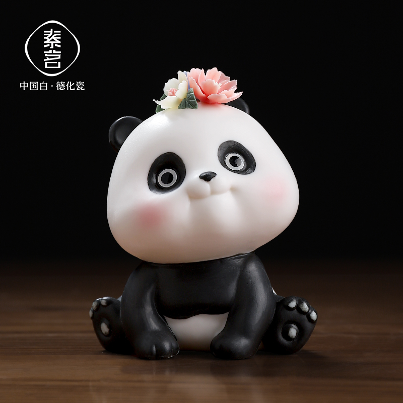治愈系陶瓷熊猫滚滚迷你创意摆件