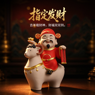 陶瓷小财神招财摆件高档礼物
