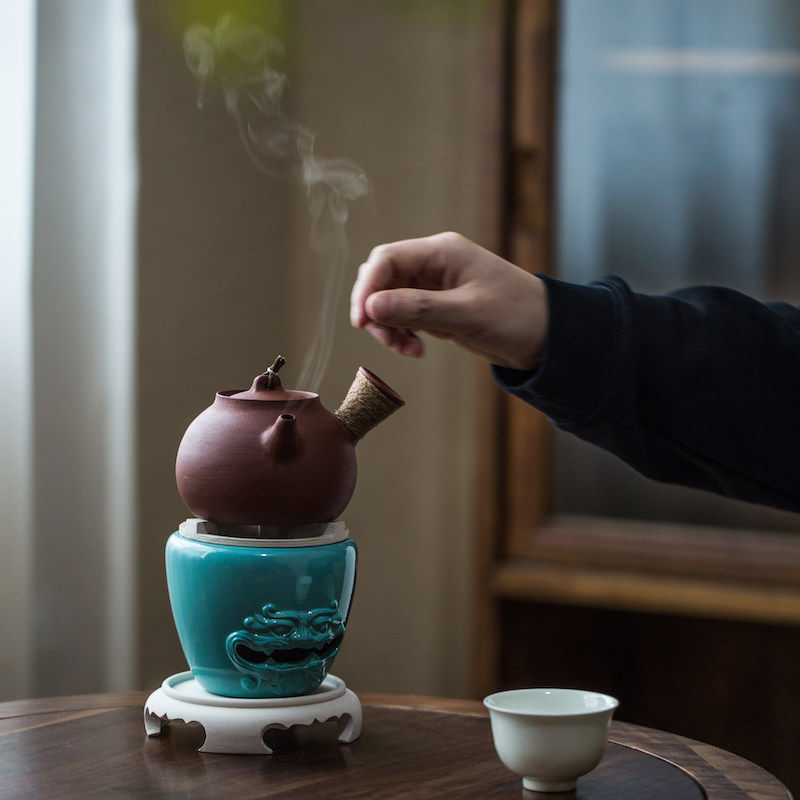 半斋松石绿煮茶壶套装家用炭火围炉煮茶壶明火暖茶炭炉粗陶烧水壶