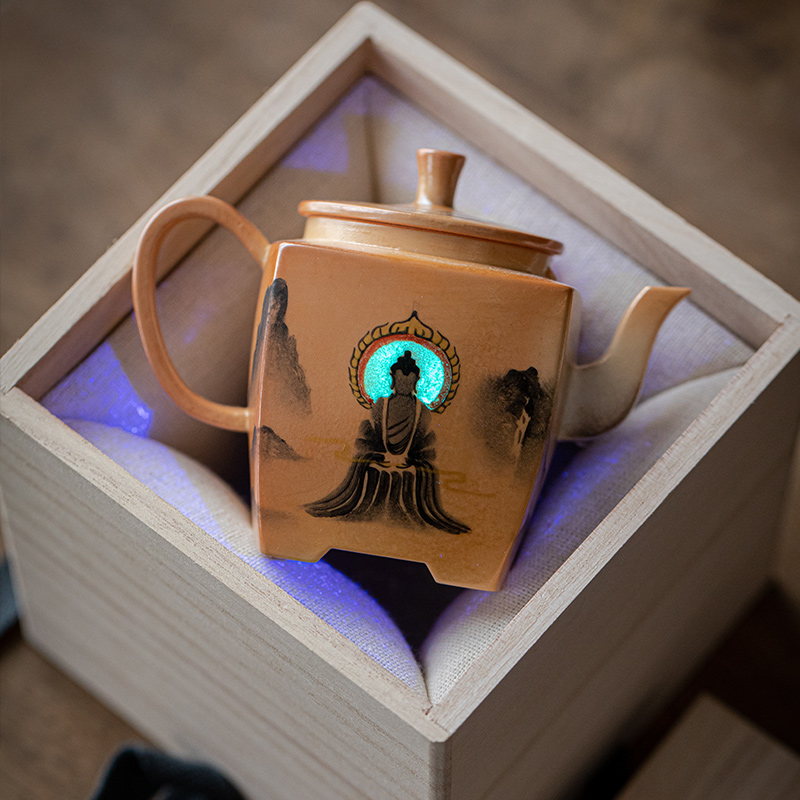 九觉堂敦煌手绘柴烧茶壶复古家用带过滤粗陶泡茶器手工沏茶壶单壶