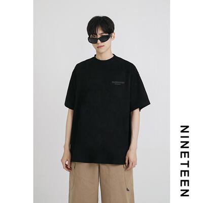 B 夏季新款青少年潮牌百搭鹿皮绒短袖T恤宽松休闲半袖上衣男