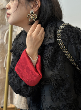 优雅奢贵！重工中式立体植绒烧花气质翻领复古盘扣中长款夹棉外套