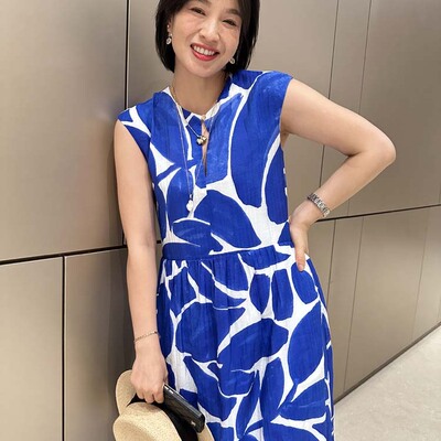 胖小妮的春天法式印染无袖连衣裙