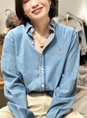 洗水颜色很美！复古美式刺绣翻领长袖百搭纯棉衬衫外套女牛仔衬衣