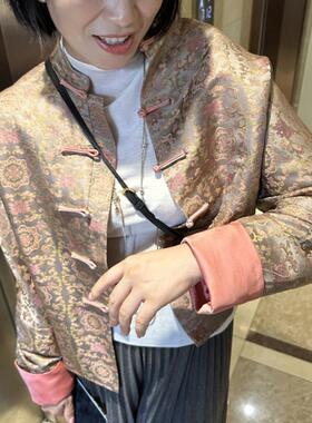 精致高级感 轻国风真丝提花撞色小立领复古对襟盘扣新中式短外套