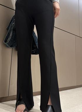 裤型巨气质~垂感好 高弹修身显瘦前开叉微喇长裤通勤黑色加绒西裤
