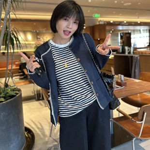 超好看巨气质亚麻短外套 独特明线设计圆领长袖宽松高级感上衣女