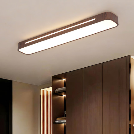 LED长条吸顶灯走廊过道灯现代简约衣帽间玄关灯中式复古木纹色灯