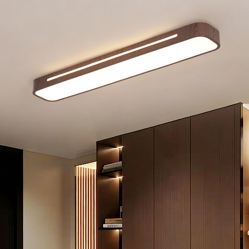 LED长条吸顶灯走廊过道灯现代简约衣帽间玄关灯中式复古木纹色灯