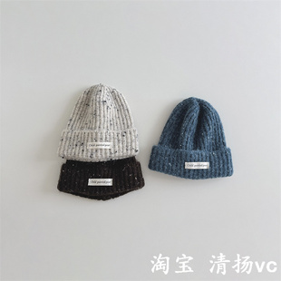 韩版儿童帽子秋冬新款字母标针织帽男童套头帽女童保暖宝宝毛线帽