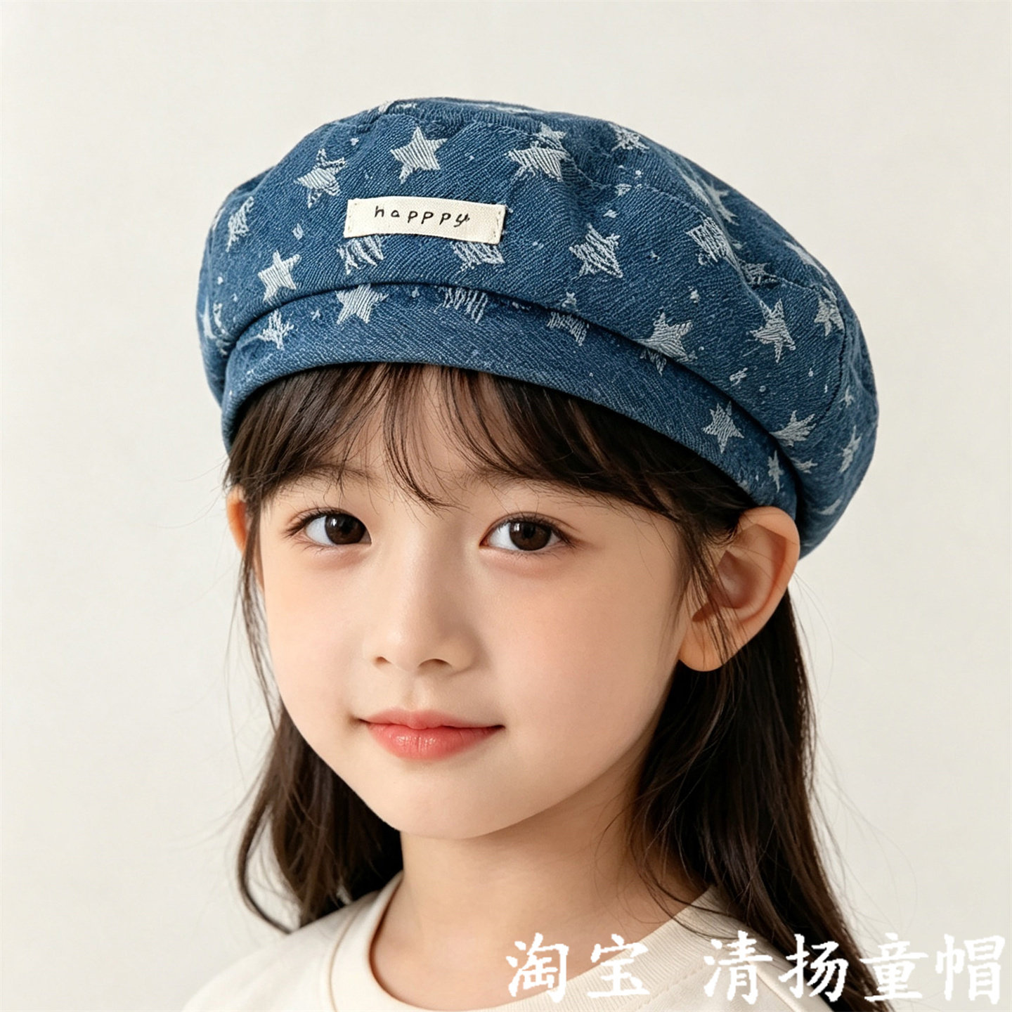 时尚穿搭女童贝雷帽春秋款牛仔帽图片