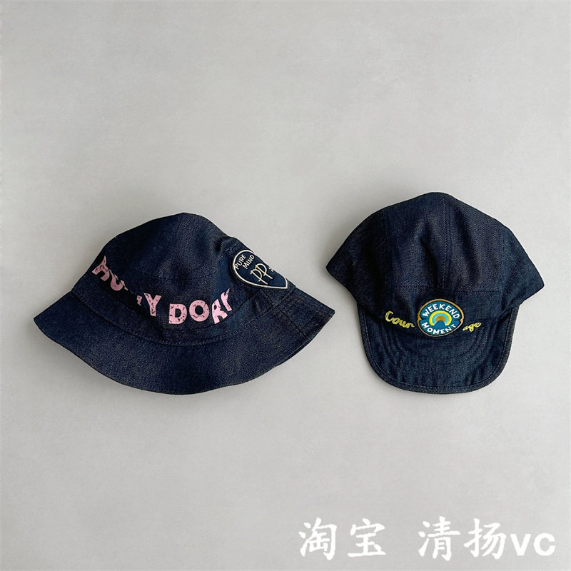 儿童帽子日系秋季男女宝宝牛仔渔夫帽时尚遮阳帽百搭拼色鸭舌帽潮