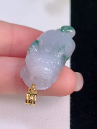 玉坠挂件珠宝首饰玉器正宗缅甸天然翡翠a货18k金冰种飘花貔貅吊坠
