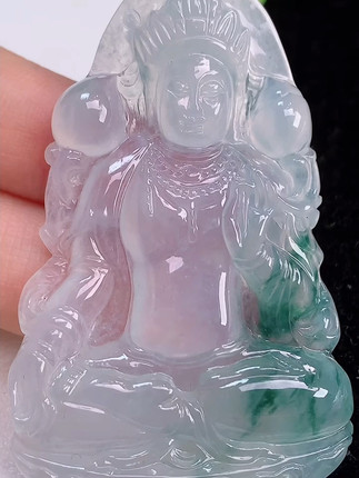 珠宝首饰玉坠挂件真品正品缅甸天然翡翠a货冰种飘花度母吊坠