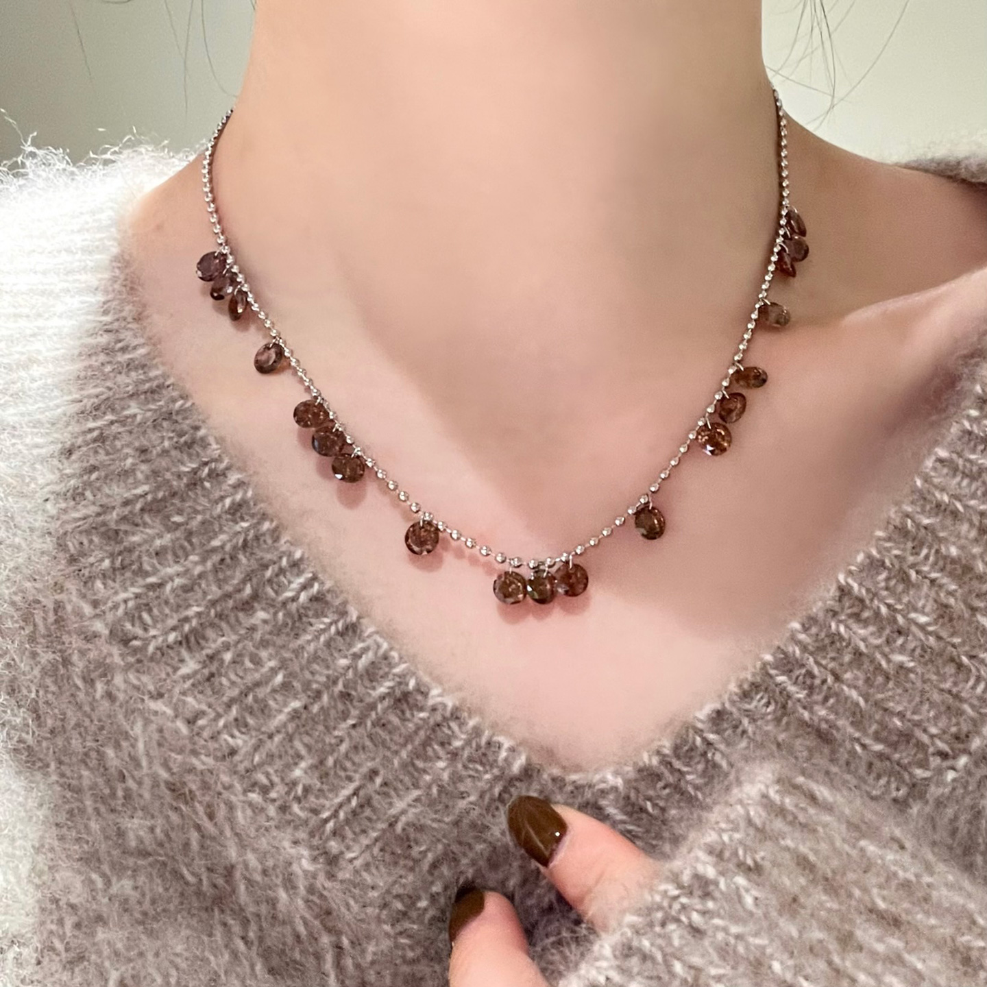 抽拉调节扣水晶钻石项链高级感轻奢小众巴洛克风颈链脖子饰品配饰