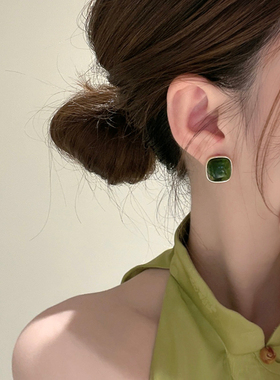 925银针琥珀复古耳环小众设计感耳钉高级新中式耳饰