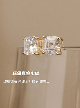 925银针方形钻石耳钉轻奢高级感气质大气耳饰简约设计小巧耳环