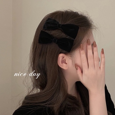丝绒蝴蝶结发饰发夹刘海夹对夹