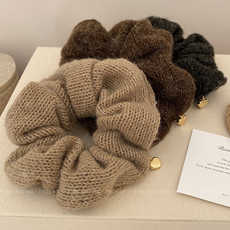 秋冬韩国毛线爱心大肠发圈高级感低马尾头绳丸子头发绳头饰发饰