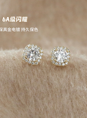 925银针锆钻微镶小耳钉气质大气轻奢高级感耳环小巧耳饰简约独特